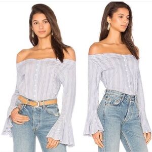 Free People Shirt Womens Small March to the Beat Blouse Blue White Stripe Cotton